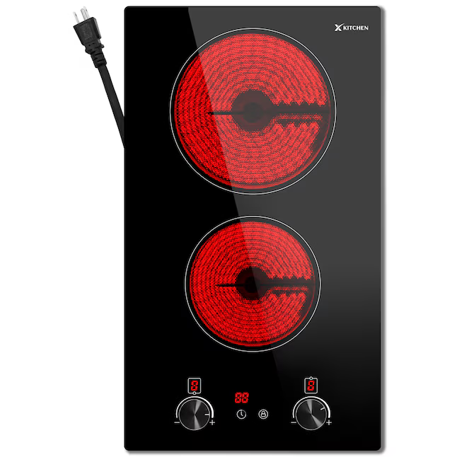 XKITCHEN 12-in 2 burners Smooth Surface Black Electric Cooktop, IDKT2B902 *JR2511, [FB303], Retail: $119.00, FINAL PRICE: $59.99 + TAX