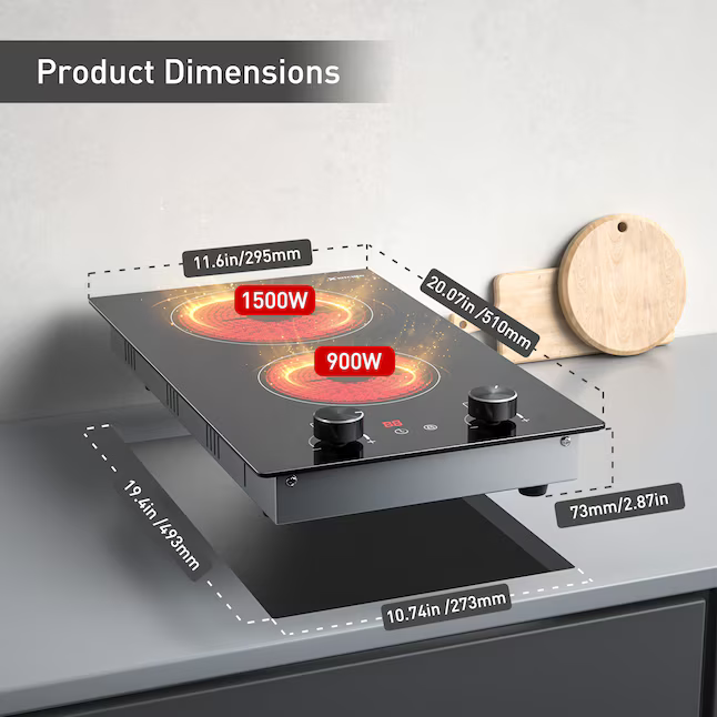 XKITCHEN 12-in 2 burners Smooth Surface Black Electric Cooktop, IDKT2B902 *JR2511, [FB303], Retail: $119.00, FINAL PRICE: $59.99 + TAX