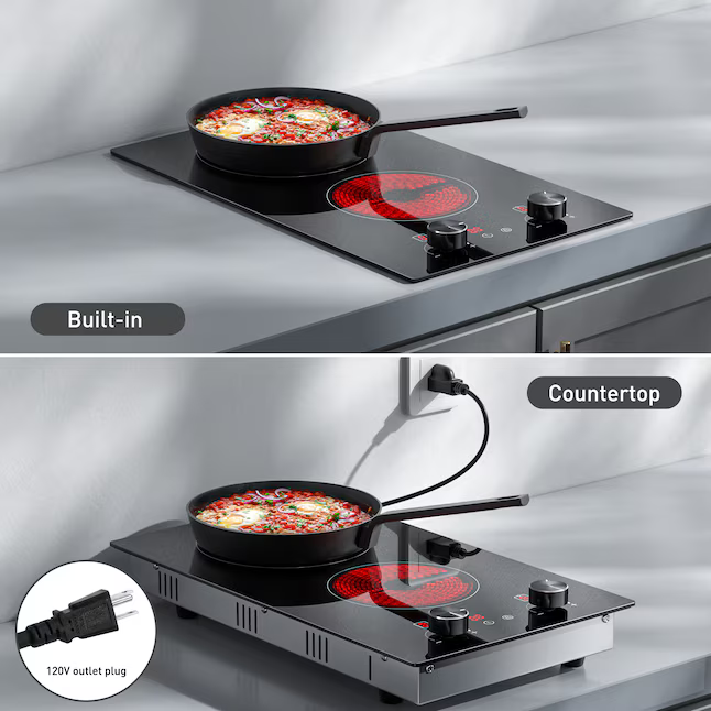 XKITCHEN 12-in 2 burners Smooth Surface Black Electric Cooktop, IDKT2B902 *JR2511, [FB303], Retail: $119.00, FINAL PRICE: $59.99 + TAX