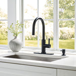 Alpine Reserve Harlow Simplefit Matte Black Single Handle Deck-mount Pull-down Kitchen Faucet with Sprayer (Includes Deck Plate) (Includes Soap Dispenser)