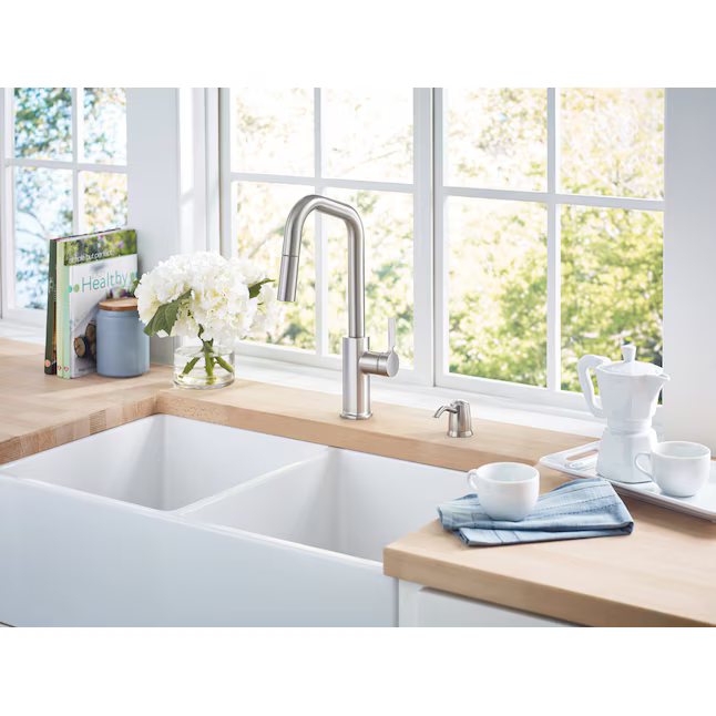 Alpine Reserve Palmetto Spot Resist Stainless Single Handle Deck-Mount Pull-down Kitchen Faucet with Sprayer (Includes Deck Plate) (Includes Soap Dispenser), FP1B4231SP #5505617 *JR2510, Retail: $Exclusive, FINAL PRICE: $89.99 + TAX