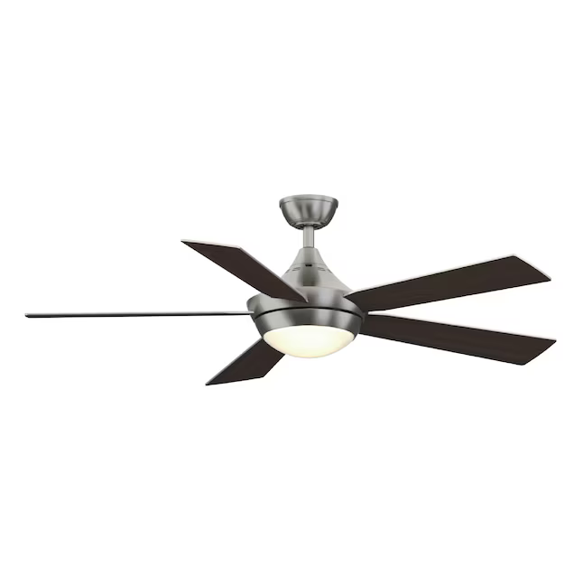 Fanimation Studio Collection Aire Drop 52-in Integrated LED Brushed Nickel with Dark Walnut/Gray Blades Ceiling Fan With Light - Remote Included (5-Blade), LP8068LBN  #0921295  #0921296  *JR2509, Retail: $198.00, FINAL PRICE: $109.99 + TAX