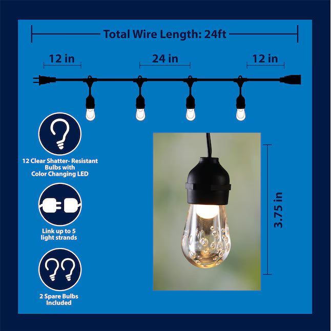 Harbor Breeze 24-ft Plug-in Black/multi Outdoor String Light with 12 Color changing -Light LED Novelty Bulbs, RETAIL: $54.98, FINAL PRICE: $29.99 + TAX