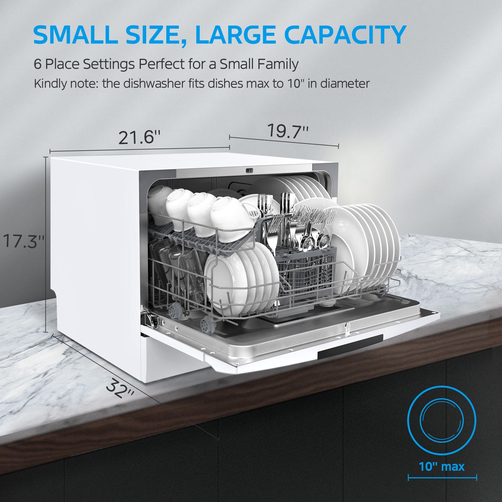Midea 22-in Portable Countertop dishwasher ( White ) 6 Place Settings with Condensation Dry 52-Decibel Standard Sound Level