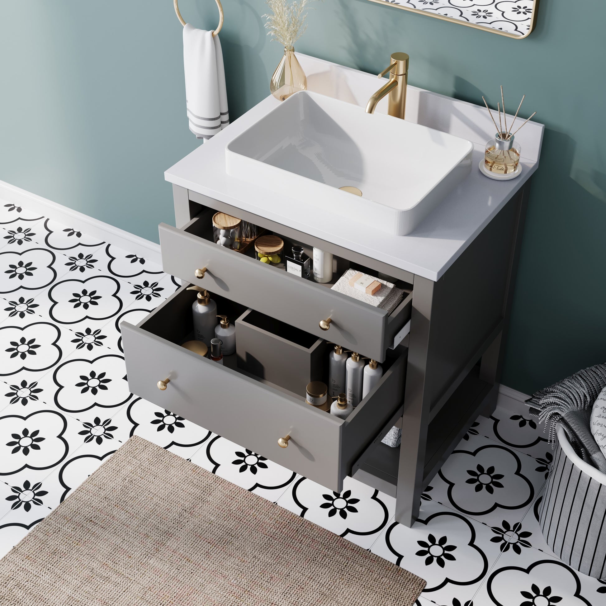 Origin 21 Beal 30-in Gauntlet Gray Semi-recessed Single Sink Bathroom Vanity with White Engineered Stone Top (Fully Assembled), L22097-VS30-GG, FINAL PRICE: $599.99