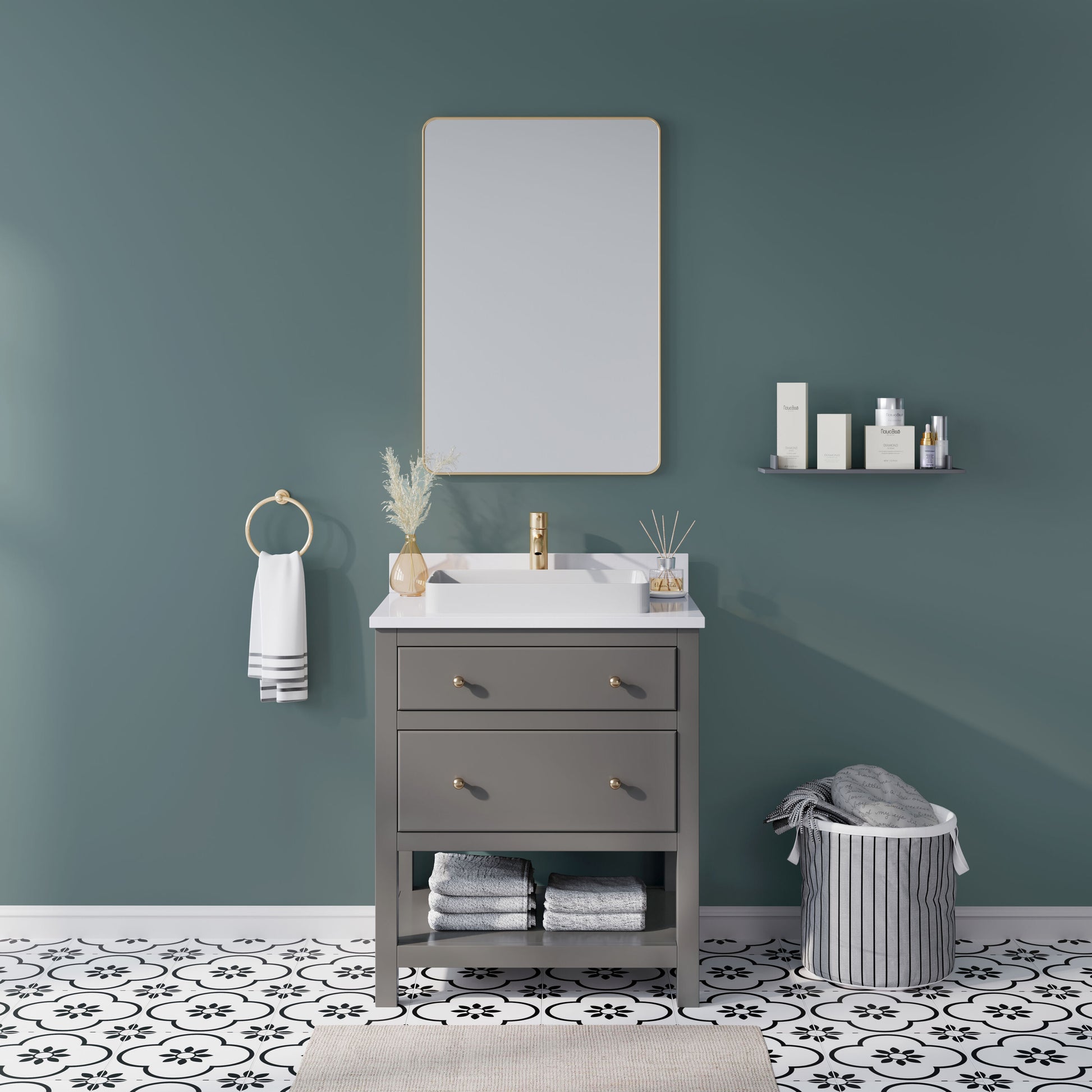 Origin 21 Beal 30-in Gauntlet Gray Semi-recessed Single Sink Bathroom Vanity with White Engineered Stone Top (Fully Assembled), L22097-VS30-GG, FINAL PRICE: $599.99