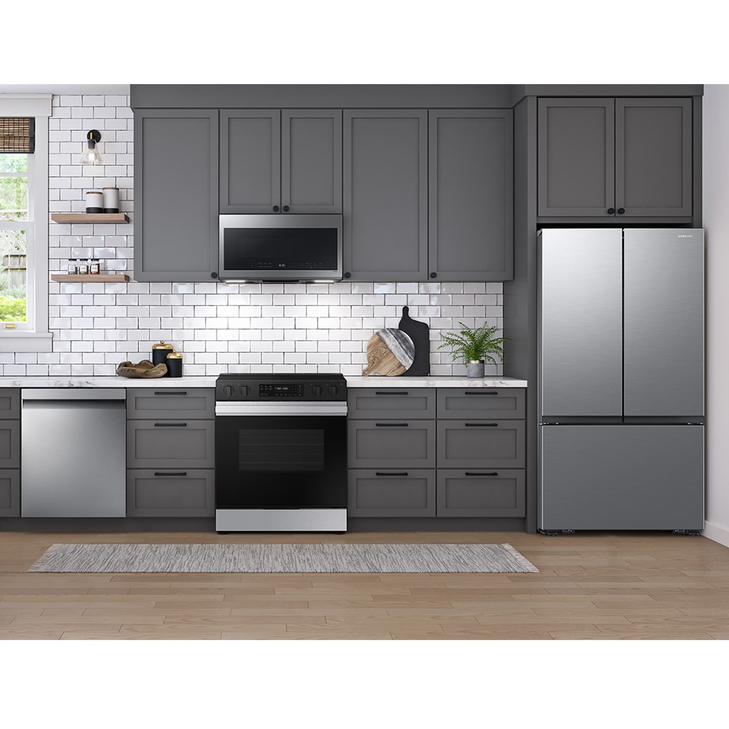 Samsung Counter-Depth Mega Capacity 27-cu ft 3 -Door 36-in Wide Smart Compatible French Door Refrigerator with Dual Ice Maker ( Fingerprint Resistant Stainless Look ) ENERGY STAR Certified