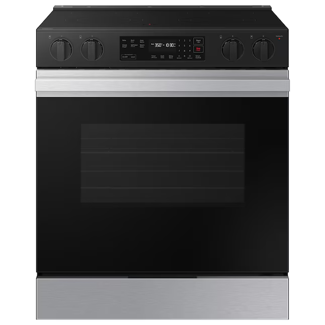 Samsung Bespoke 30 in. 6.3 cu. ft. 5 Burner Element Smart Slide-In Electric Range with Precision Knobs in Stainless Steel, NSE6DG8100SR/AA *BD