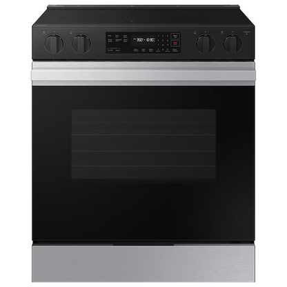 Samsung Bespoke 30 in. 6.3 cu. ft. 5 Burner Element Smart Slide-In Electric Range with Precision Knobs in Stainless Steel, NSE6DG8100SR/AA *BD