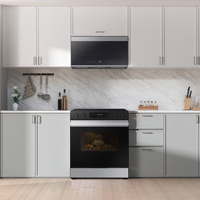 Samsung Bespoke 30 in. 6.3 cu. ft. 5 Burner Element Smart Slide-In Electric Range with Precision Knobs in Stainless Steel, NSE6DG8100SR/AA *BD