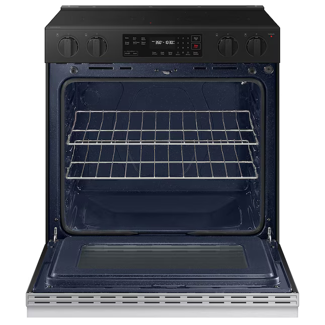 Samsung Bespoke 30 in. 6.3 cu. ft. 5 Burner Element Smart Slide-In Electric Range with Precision Knobs in Stainless Steel, NSE6DG8100SR/AA *BD