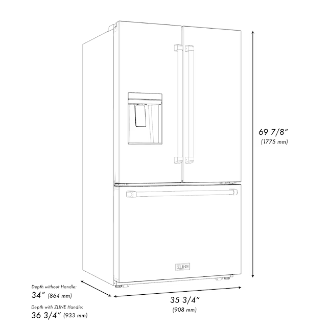 ZLINE KITCHEN & BATH Standard-Depth 28.9-cu ft 3 -Door 36-in Wide with Dual Ice Maker (Stainless Steel)