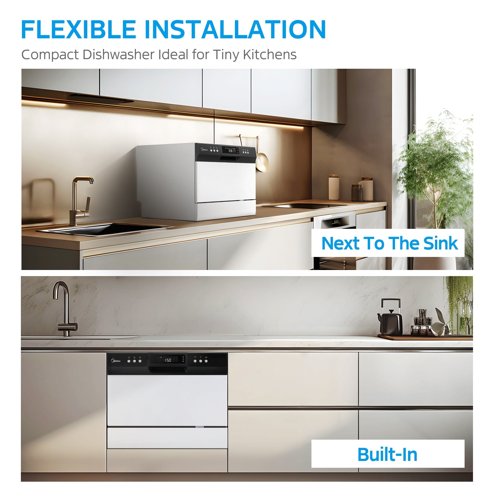 Midea 22-in Portable Countertop dishwasher ( White ) 6 Place Settings with Condensation Dry 52-Decibel Standard Sound Level