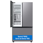 Samsung Bespoke 30.1-cu Smart French Door Refrigerator w/Ice Maker & Water Dispenser and Door within Door (Fingerprint Resistant Stainless Steel- All Panels) ENERGY STAR, CLEARANCED