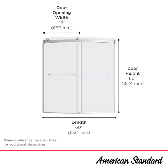 American Standard Elevate Brushed Nickel 58-in to 58-1/2-in W x 59.96-Inches H Framed Sliding Soft Close Bathtub door, AM00837400.295, 3492068, JR2202