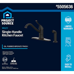 Project Source WILEY Oil Rubbed Bronze Single Handle Deck-Mount Kitchen Faucet (Includes Deck Plate + Side Sprayer), 67916W-102707 *JR2511, Retail: $99.00, FINAL PRICE: $59.99 + TAX