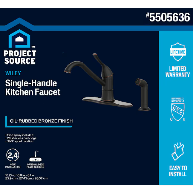 Project Source WILEY Oil Rubbed Bronze Single Handle Deck-Mount Kitchen Faucet (Includes Deck Plate + Side Sprayer), 67916W-102707 *JR2511, Retail: $99.00, FINAL PRICE: $59.99 + TAX