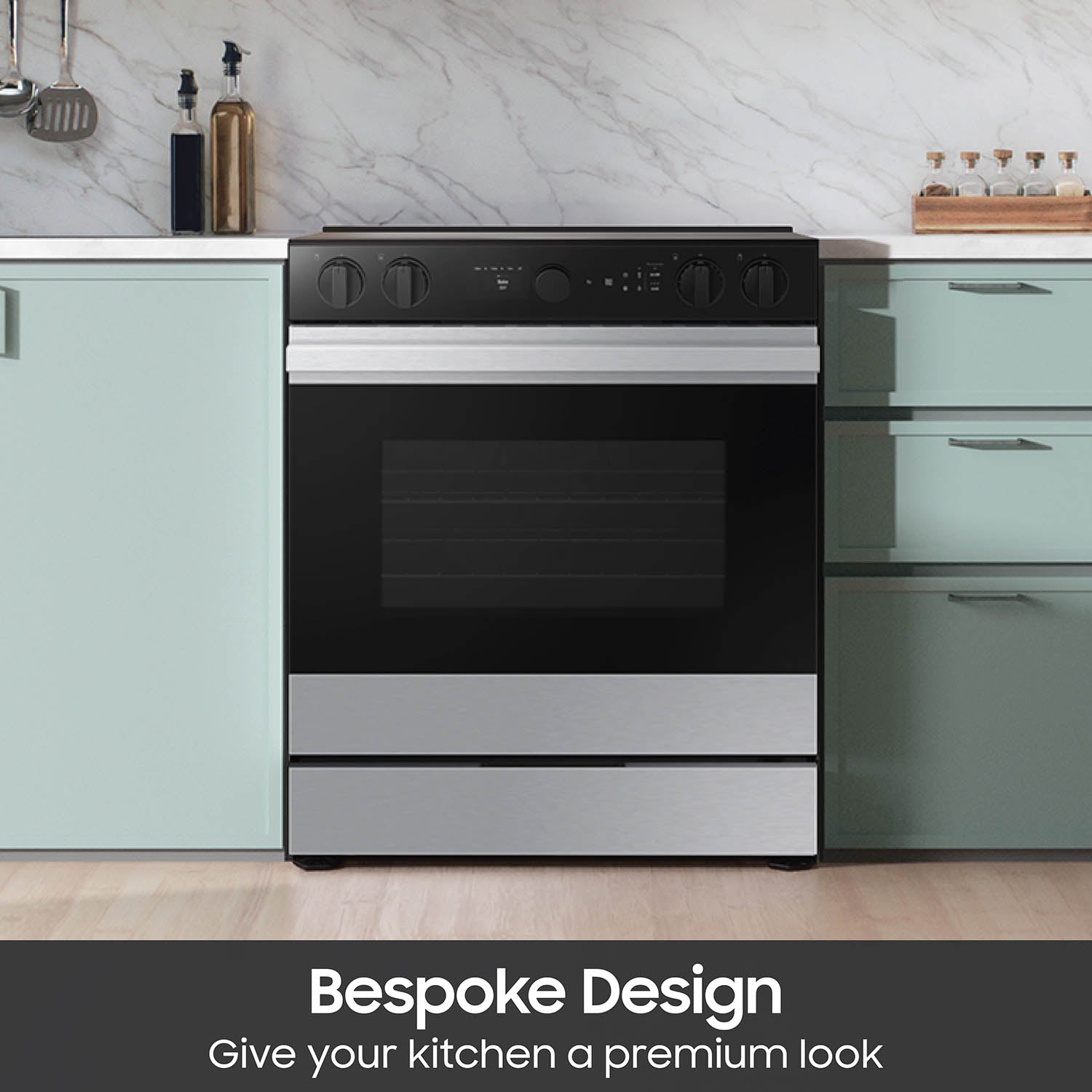 Samsung Bespoke 30-in Glass Top 5 burners 6.3-cu ft Air Fry Convection Oven Slide-In Electric Range ( Stainless steel )