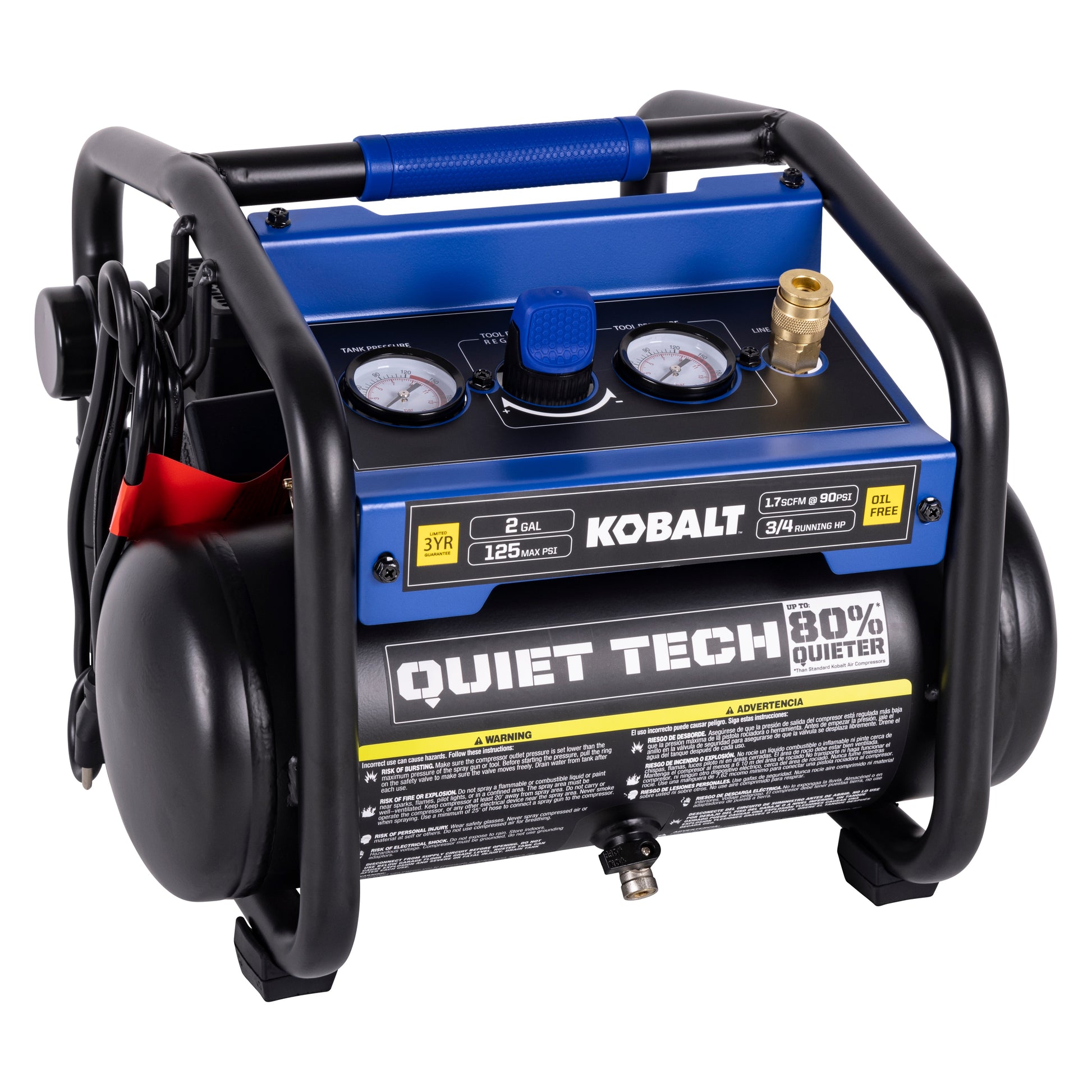 Kobalt QUIET TECH 2-Gallon Portable Electric 125 PSI Hot dog Air Compressor
