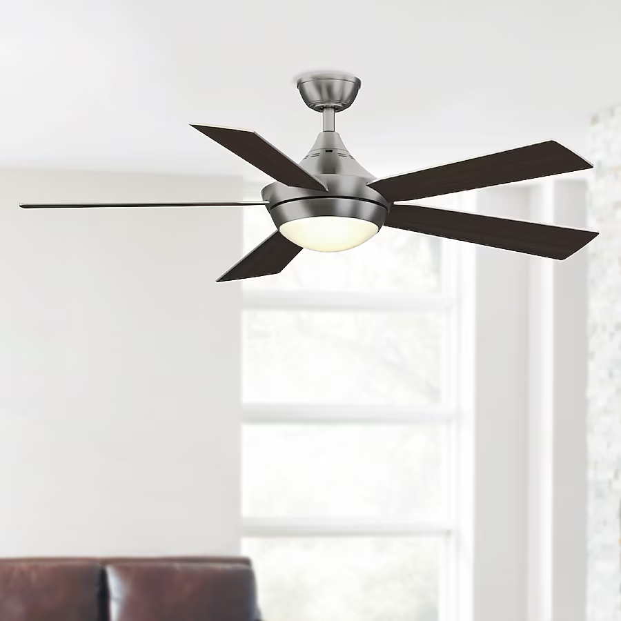 Fanimation Studio Collection Aire Drop 52-in Integrated LED Brushed Nickel with Dark Walnut/Gray Blades Ceiling Fan With Light - Remote Included (5-Blade), LP8068LBN  #0921295  #0921296  *JR2509, Retail: $198.00, FINAL PRICE: $109.99 + TAX