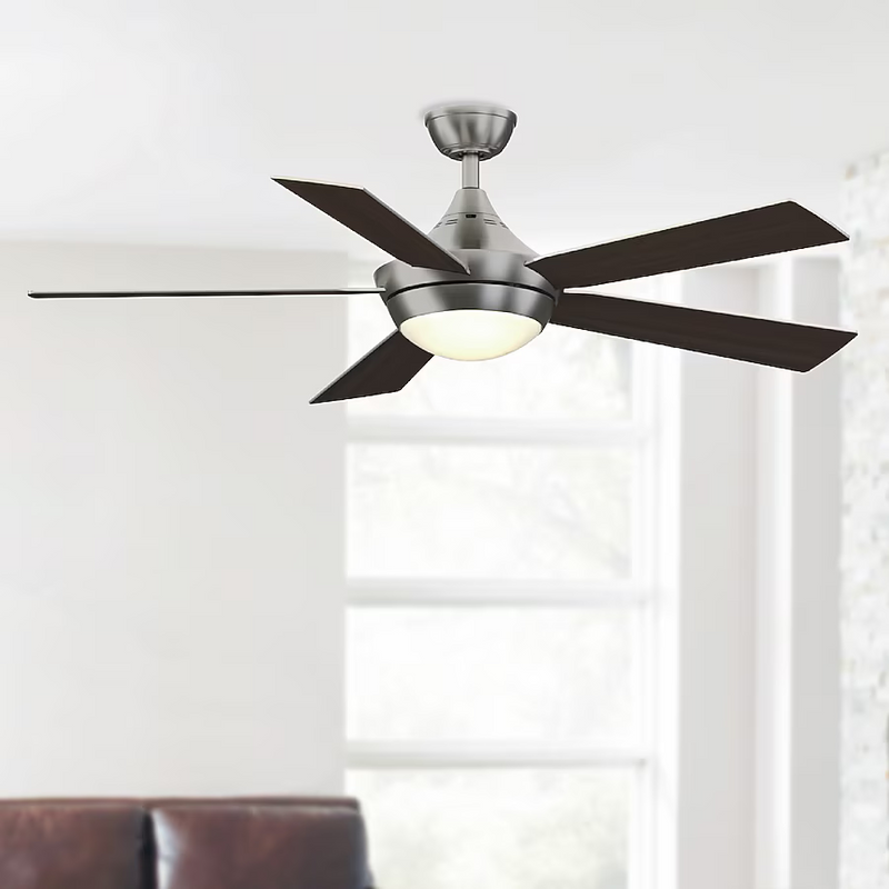 Fanimation Studio Collection Aire Drop 52-in Integrated LED Brushed Nickel with Dark Walnut/Gray Blades Ceiling Fan With Light - Remote Included (5-Blade), LP8068LBN  #0921295  #0921296  *JR2509, Retail: $198.00, FINAL PRICE: $109.99 + TAX