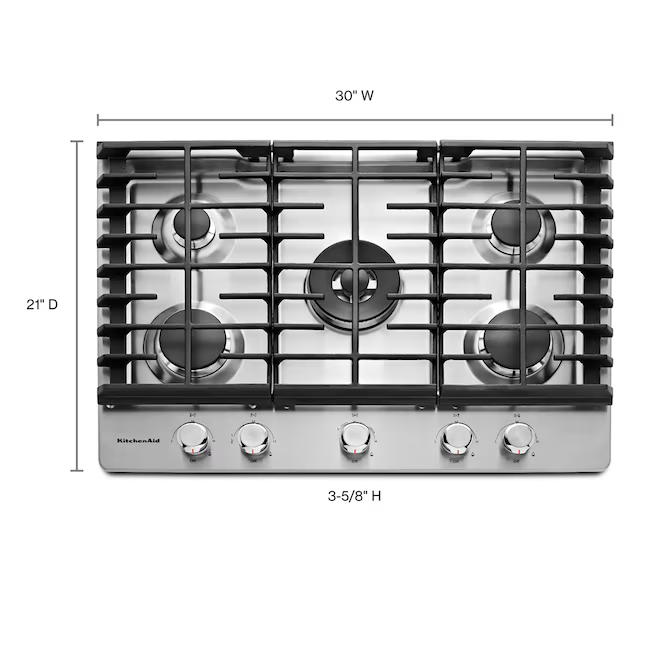 KitchenAid 30-in 5 burners Stainless Steel Gas Cooktop, KCGS550ESS/06 *JR2507, Retail: $1,199.00, FINAL PRICE: $799.99 + TAX
