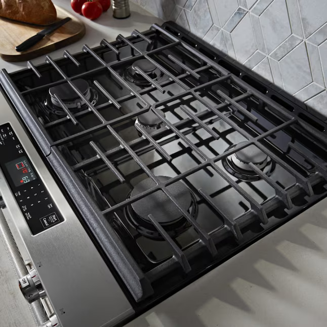 KitchenAid 30-in 5 Burners 5.8-cu ft Self-cleaning Convection Oven Slide-in Natural Gas Range (Stainless Steel)