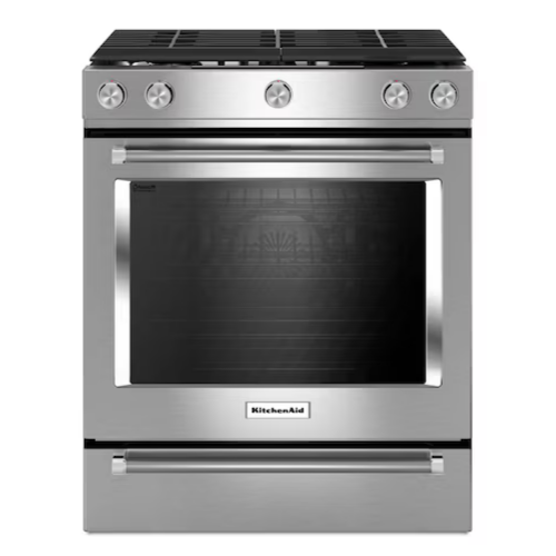 KitchenAid 30-in 5 Burners 5.8-cu ft Self-cleaning Convection Oven Slide-in Natural Gas Range (Stainless Steel)
