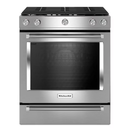 KitchenAid 30-in 5 Burners 5.8-cu ft Self-cleaning Convection Oven Slide-in Natural Gas Range (Stainless Steel)