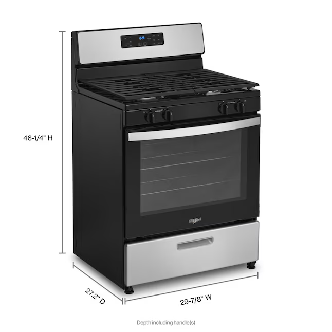 Whirlpool 30-in 4 burners 5.1-cu ft Freestanding Natural Gas Range ( Stainless Steel )