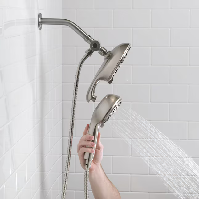 allen + roth Galway 6 -Spray Brushed Nickel 5-in Round Shower Head with Handheld Combo 1.8
