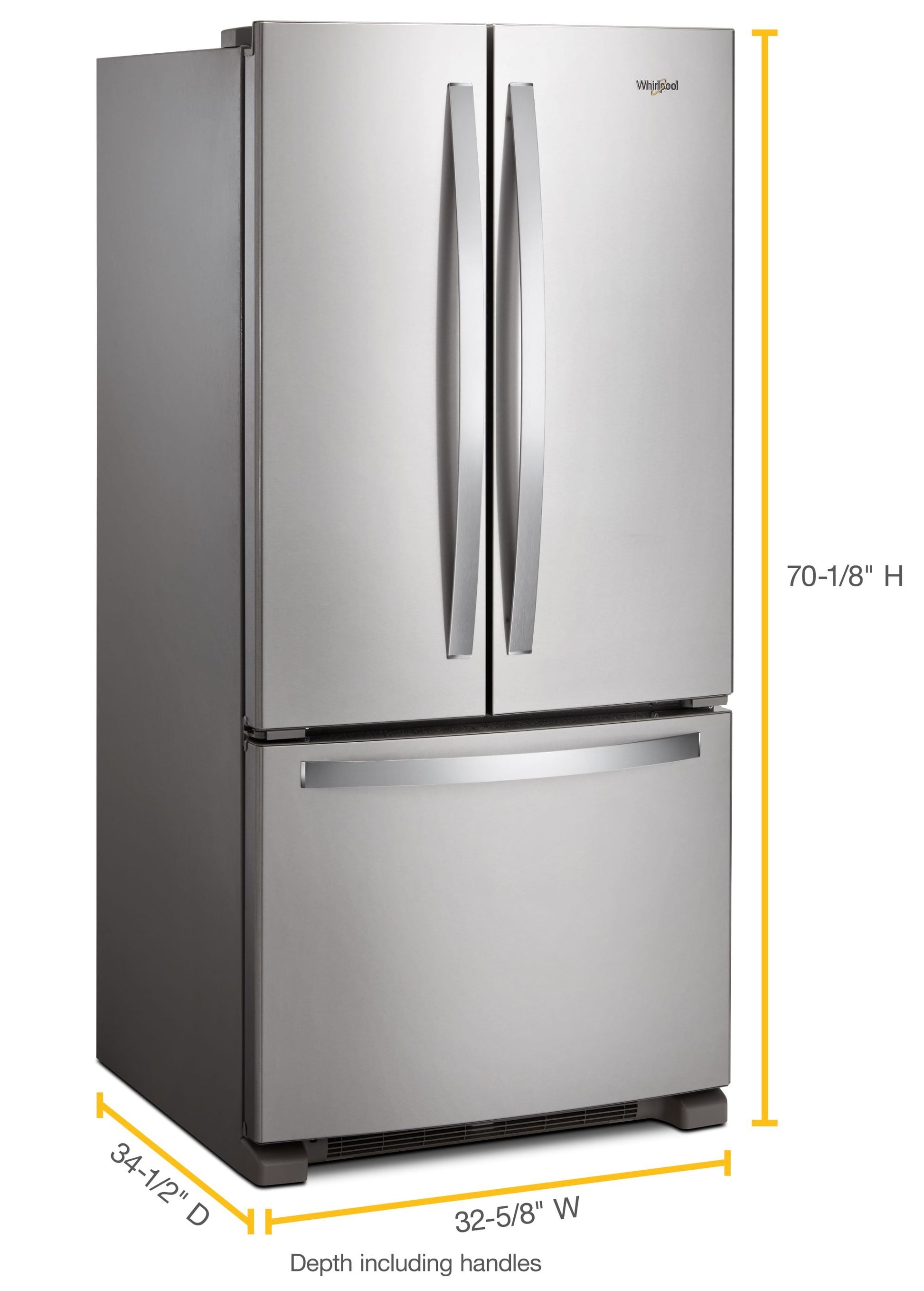 Whirlpool Standard-Depth 22.1-cu ft 3 -Door 35-in Wide French Door Refrigerator with Water Dispenser ( Stainless Steel ) ENERGY STAR Certified