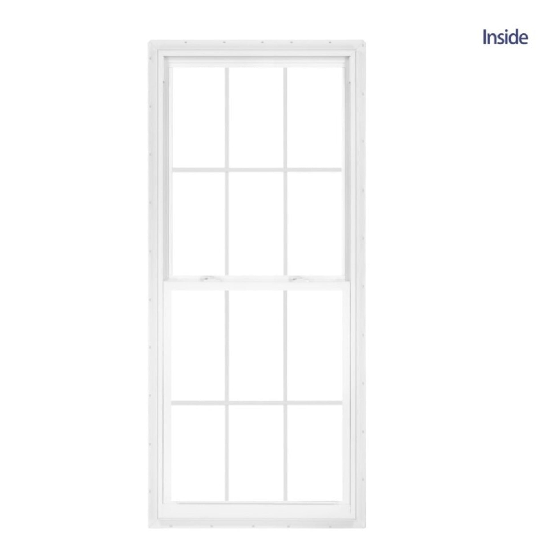 RELIABILT Series 28100 31-1/2-in x 71-1/2-in Black Exterior White Interior Vinyl New Construction Single Hung Window Low-E argon with Grids, (Half Screen Included)