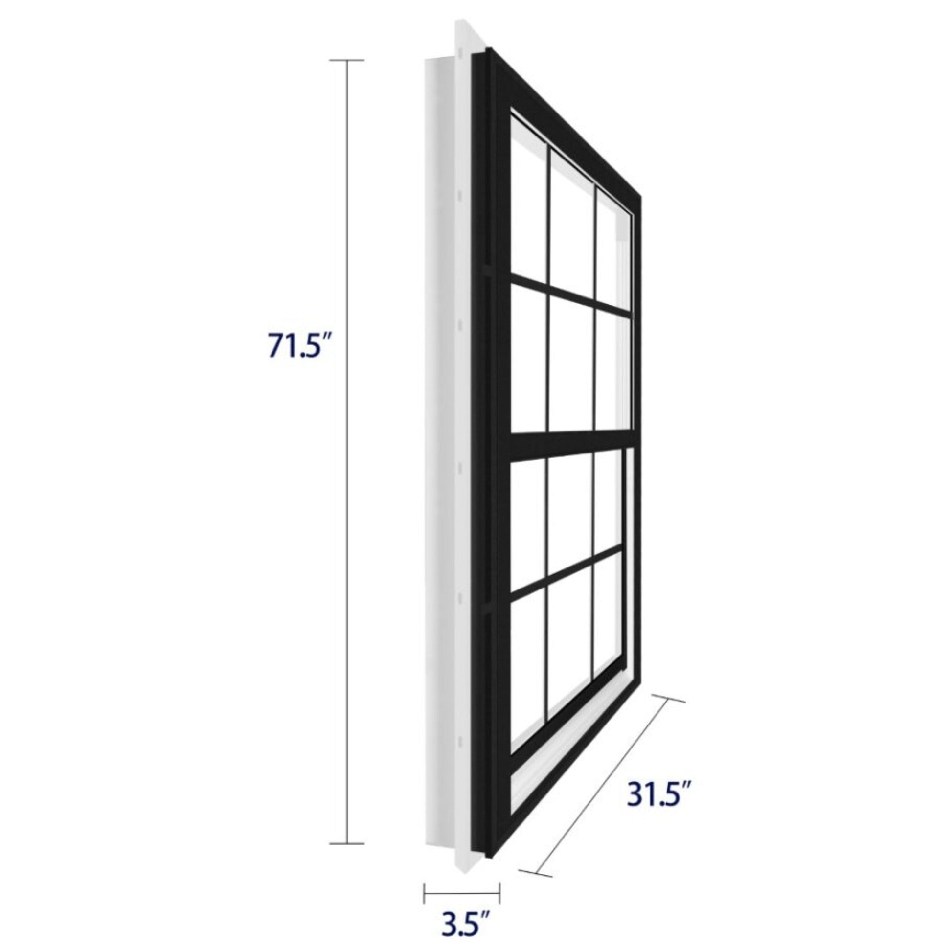 RELIABILT Series 28100 31-1/2-in x 71-1/2-in Black Exterior White Interior Vinyl New Construction Single Hung Window Low-E argon with Grids, (Half Screen Included)
