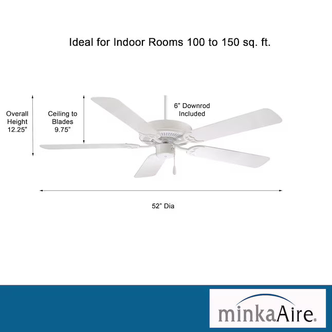 Minka Aire Contractor 52-in White with White Blades Ceiling Fan Without Light and Pull Chain Included 5 -Blade