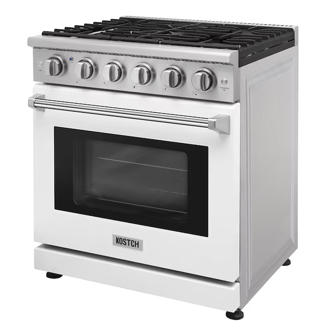 KOSTCH 30-in 5 burners 4.55-cu ft Convection Oven Freestanding Natural Gas Range (White), KOS-30RG03M-W *JR2510, Retail: $1,899.00, FINAL PRICE: $1,199.99 + TAX