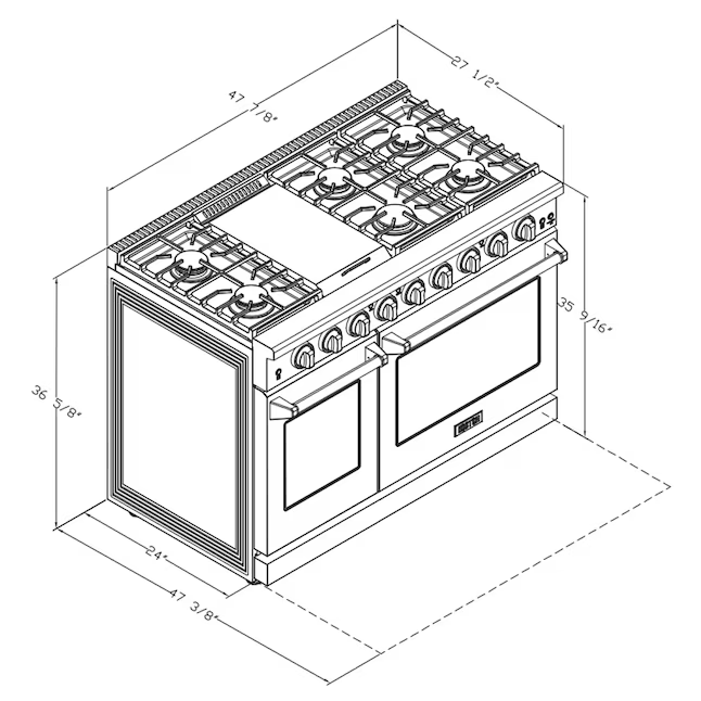 KOSTCH 48-in 7 burners 4.6-cu ft / 2.2-cu ft Convection Oven Freestanding Double Oven Gas Range (Stainless Steel), KOS-48RG03M-S *JR2512, Retail: $3,999.00, FINAL PRICE: $2,199.99 + TAX