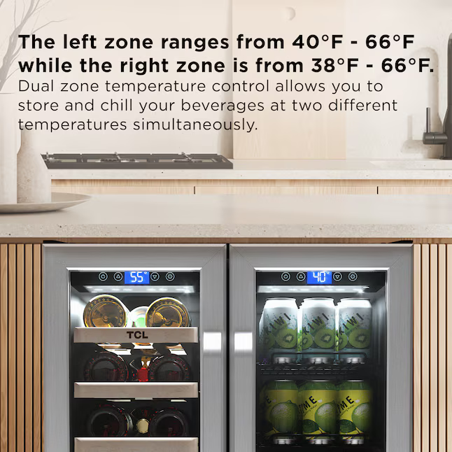 TCL 23.4-in W 20 -Bottles Stainless Steel Dual Zone Cooling Built-in/Freestanding Indoor Wine Cooler, B422D *JR2510, Retail: $799.00, FINAL PRICE: $379.99 + TAX