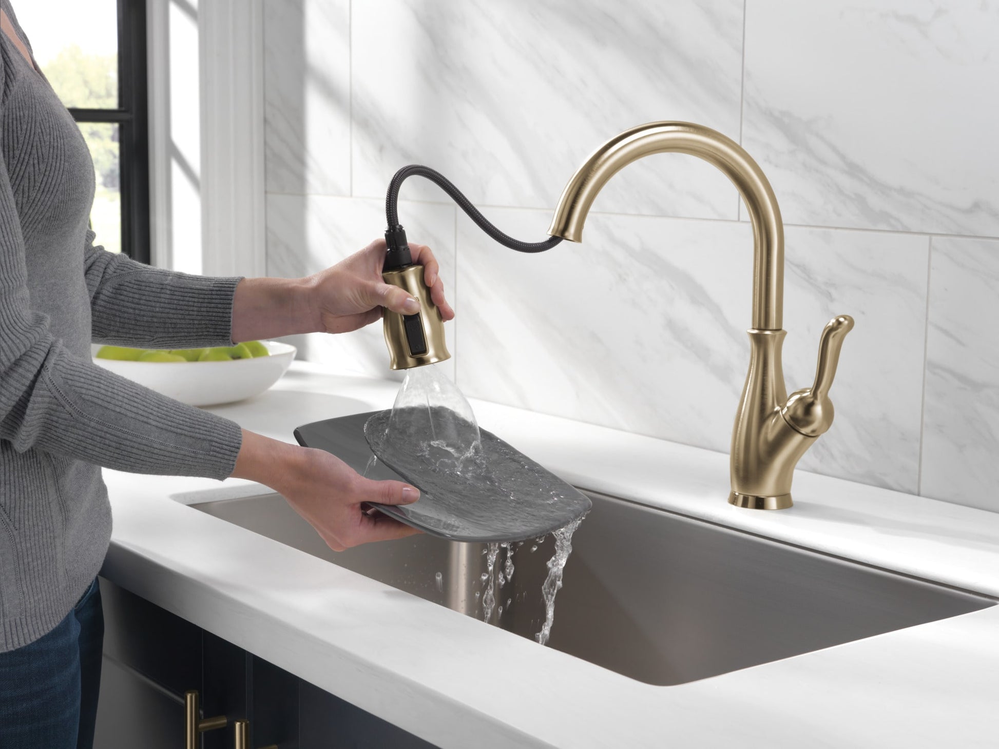 Delta Leland Single Handle Pull-Down Kitchen Faucet with ShieldSpray Technology in Champagne Bronze, MSRP: $439, FINAL PRICE: $199.99 + TAX