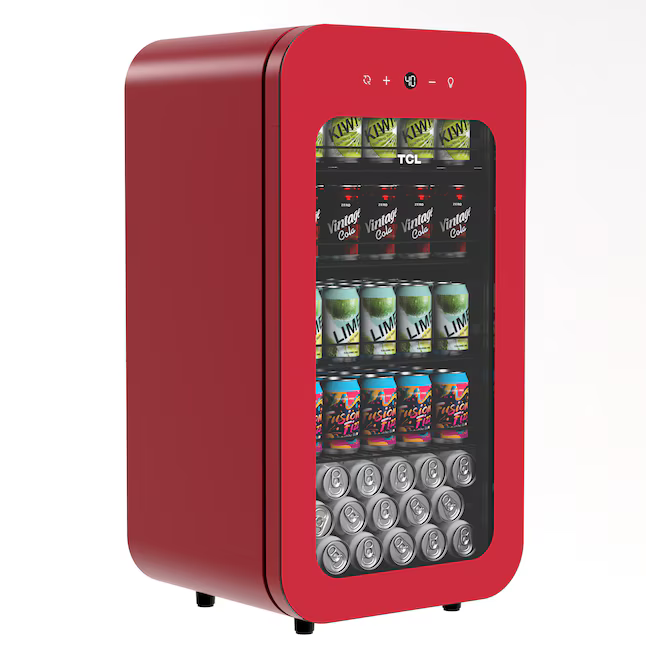 TCL 17.7-in W 94-Can Capacity Red Freestanding Indoor Beverage Refrigerator with Glass Door, BC94L2R *JR2512, Retail: $449.00, FINAL PRICE: $199.99 + TAX