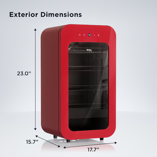 TCL 17.7-in W 94-Can Capacity Red Freestanding Indoor Beverage Refrigerator with Glass Door, BC94L2R *JR2512, Retail: $449.00, FINAL PRICE: $199.99 + TAX