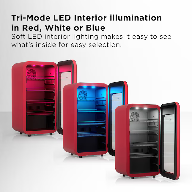 TCL 17.7-in W 94-Can Capacity Red Freestanding Indoor Beverage Refrigerator with Glass Door, BC94L2R *JR2512, Retail: $449.00, FINAL PRICE: $199.99 + TAX
