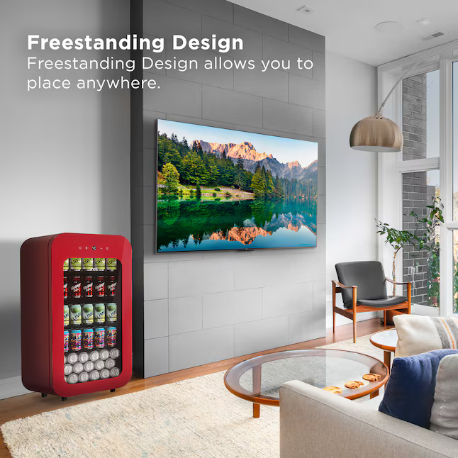 TCL 17.7-in W 94-Can Capacity Red Freestanding Indoor Beverage Refrigerator with Glass Door, BC94L2R *JR2512, Retail: $449.00, FINAL PRICE: $199.99 + TAX