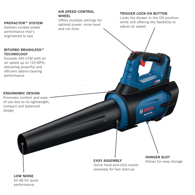 Bosch Profactor 18v 450-CFM 123-MPH Cordless Battery Handheld Leaf Blower (Battery and Charger NOT Included), GBL18V-450N *JR2511, Retail: $249.00, FINAL PRICE: $139.99 + TAX