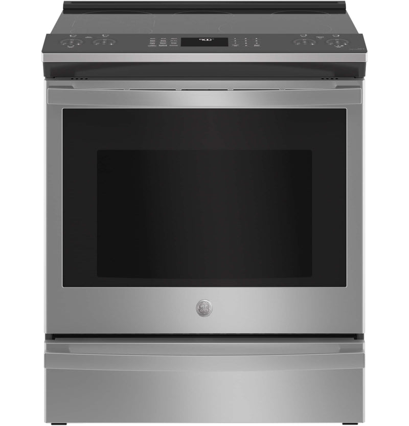 GE Profile 30-in Glass Top 5 burners 5.3-cu ft Air Fry Convection Oven Slide-In Electric Range ( Fingerprint Resistant Stainless Steel )