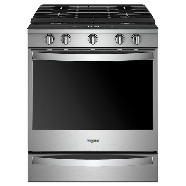 Whirlpool 30-in 5 burners 5.8-cu ft Air Fry Convection Oven Slide-In Natural Gas Range (Fingerprint Resistant Stainless Steel), WEG750H0HZ *HD2509, Retail: $2,399.00, FINAL PRICE: $939.99 + TAX