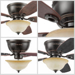 Harbor Breeze Lake Canton 52-in Bronze with Mink/Espresso Blades Flush Mount Ceiling Fan With Light and Pull Chain Included 5 -Blade