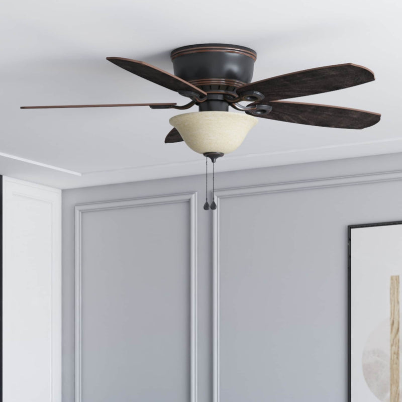 Harbor Breeze Lake Canton 52-in Bronze with Mink/Espresso Blades Flush Mount Ceiling Fan With Light and Pull Chain Included 5 -Blade