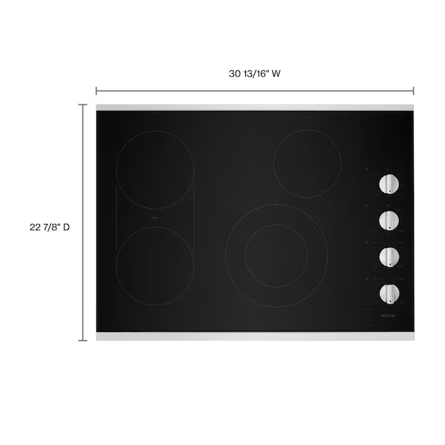 Maytag 30-in 4 Burners Smooth Surface (Radiant) Stainless Steel Electric Cooktop with Bridge Element, MEC8830HS/01 *JR2509, Retail: $1,349.00, FINAL PRICE: $649.99 + TAX