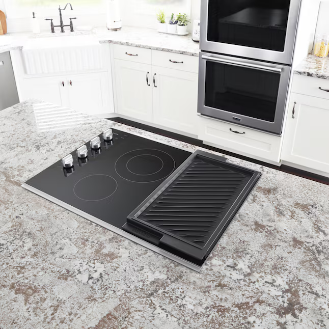 Maytag 30-in 4 Burners Smooth Surface (Radiant) Stainless Steel Electric Cooktop with Bridge Element, MEC8830HS/01 *JR2509, Retail: $1,349.00, FINAL PRICE: $649.99 + TAX